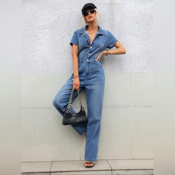 SHEIN Essnce Button Front Denim Jumpsuit - Picture 5 of 14